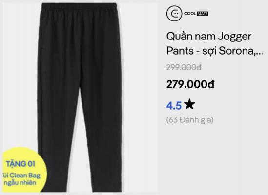 Quần nam Jogger Pants – sợi Sorona, nhuộm Cleandye