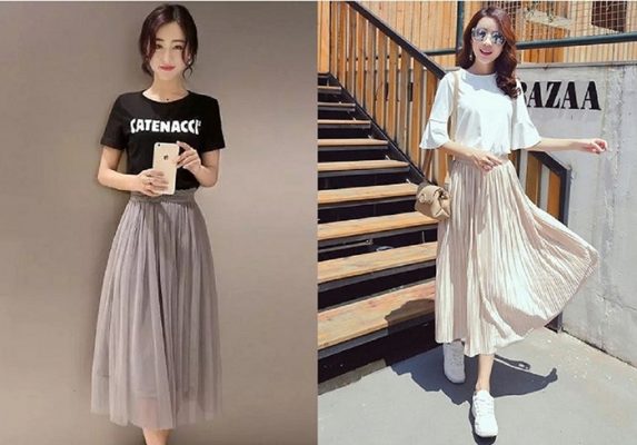 cách phối đồ với váy xếp ly