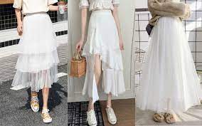 chân váy trắng dài kết hợp với áo gì